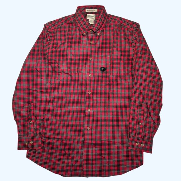 NEW L.L Bean Button Down Shirt Mens Medium Green Red Wrinkle Resistant Christmas - Picture 2 of 6